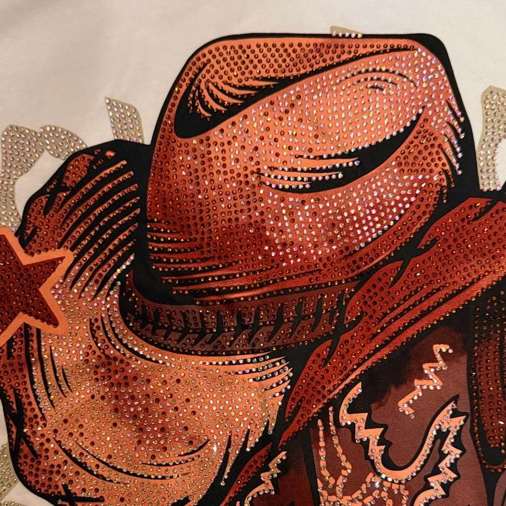 Rhinestone Tee with Brown Cowboy Boots & Hat womens size large XL NWT - Picture 3 of 5